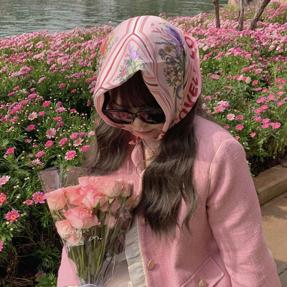 Khăn Choàng Cổ Vuông 15H In Họa Tiết Hoa / Chữ Phong Cách Vintage Dành Cho Nữ