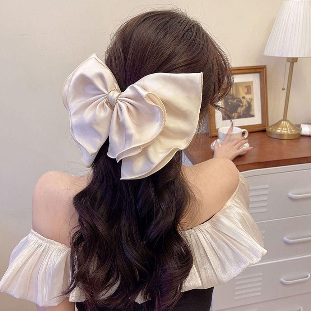 Kẹp Tóc Nơ Vải Màu Trơn Cỡ Lớn Thời Trang Thanh Lịch Cho Nữ|Kẹp Tóc Đuôi Ngựa Bằng Kim Loại