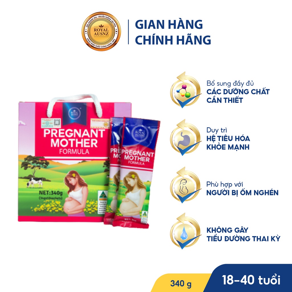 Sữa Hoàng Gia Úc ROYAL AUSNZ Pregnant Mother Formula Bổ Sung Vitamin Và Khoáng Chất Cho Bà Bầu (Hộp 10 Gói)