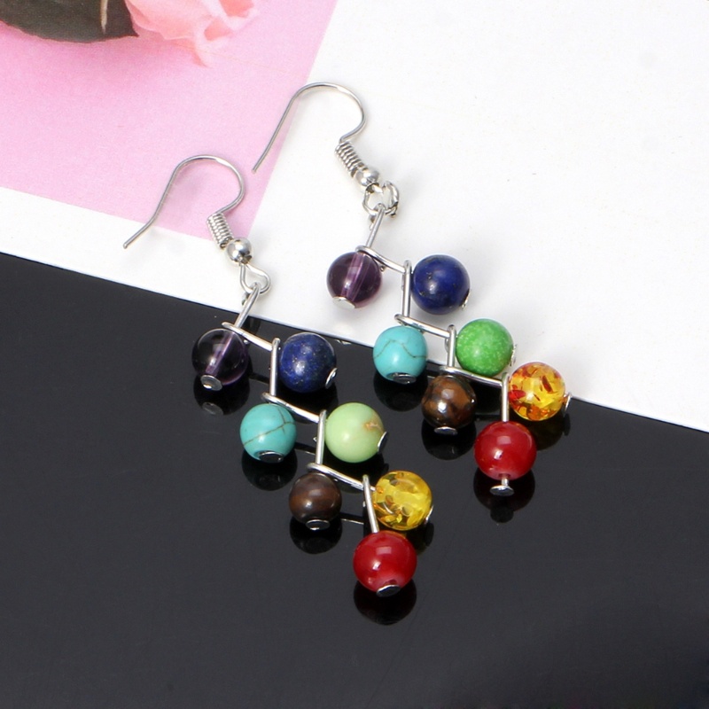 Khuyên Tai Xỏ Hạt Hợp Kim Màu Cầu Vồng Phong Cách Tối Giản Cổ Điển Cho Nữ