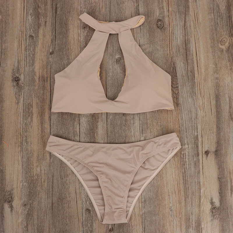 Bikini cổ cao màu trơn gợi cảm hợp thời trang