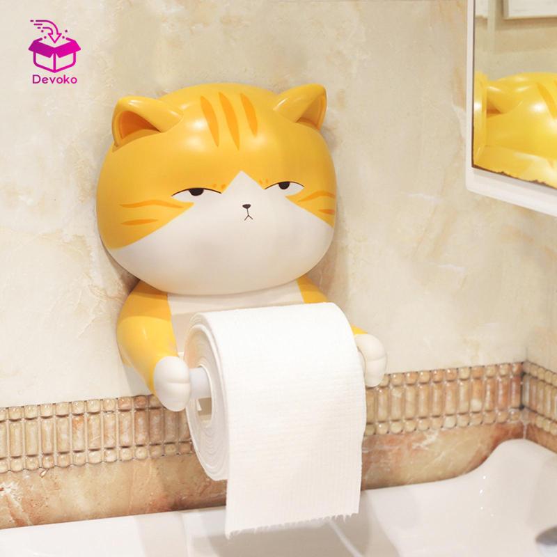 Giá đỡ cuộn giấy vệ sinh Devoko hình con mèo trang trí dưới tủ nhà bếp/ phòng tắm gia đình