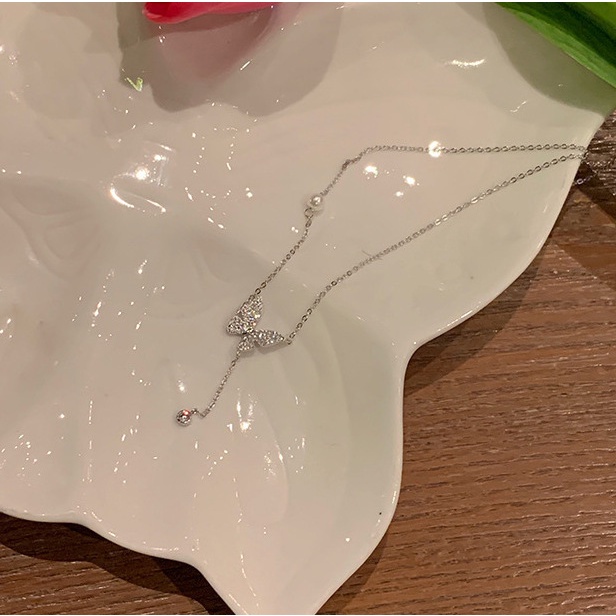 Vòng cổ Mạ Bạc Mặt Bướm Đính Đá Lấp Lánh