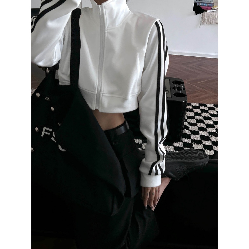 Áo Khoác Cardigan Cổ Cao Tay Dài Kẻ Sọc Thời Trang Đường Phố Mùa Thu Cho Nữ