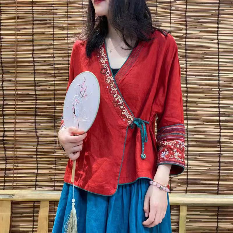 Áo Khoác Cardigan Cotton Thêu Họa Tiết Phong Cách Trung Hoa Thời Trang Xuân Hè Cho Nữ