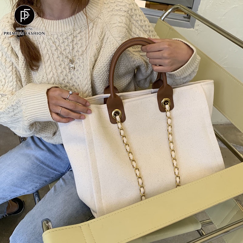 Túi Tote Đeo Vai Bằng Vải Bạt Sức Chứa Lớn Phong Cách Pháp Mới Cho Nữ