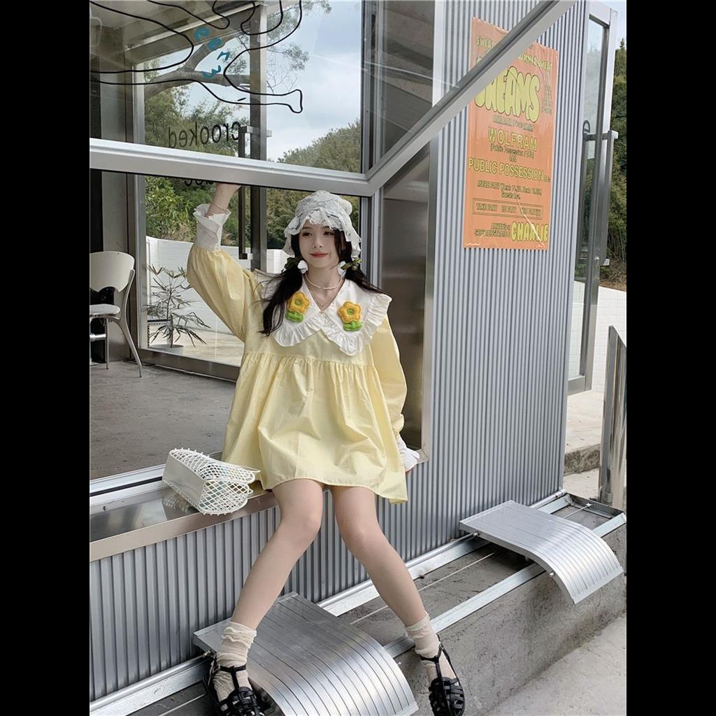 Đầm Tay Dài Cổ Búp Bê Thiết Kế Ba Chiều Ngọt Ngào Thời Trang Mới Cho Nữ