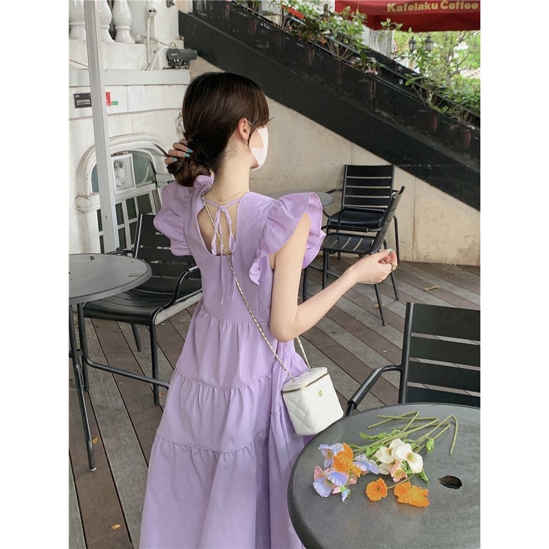 Đầm MAXI Sát Nách Hở Lưng Phối Bèo Màu Trắng Ngọt Ngào Xinh Xắn Thời Trang Cho Nữ