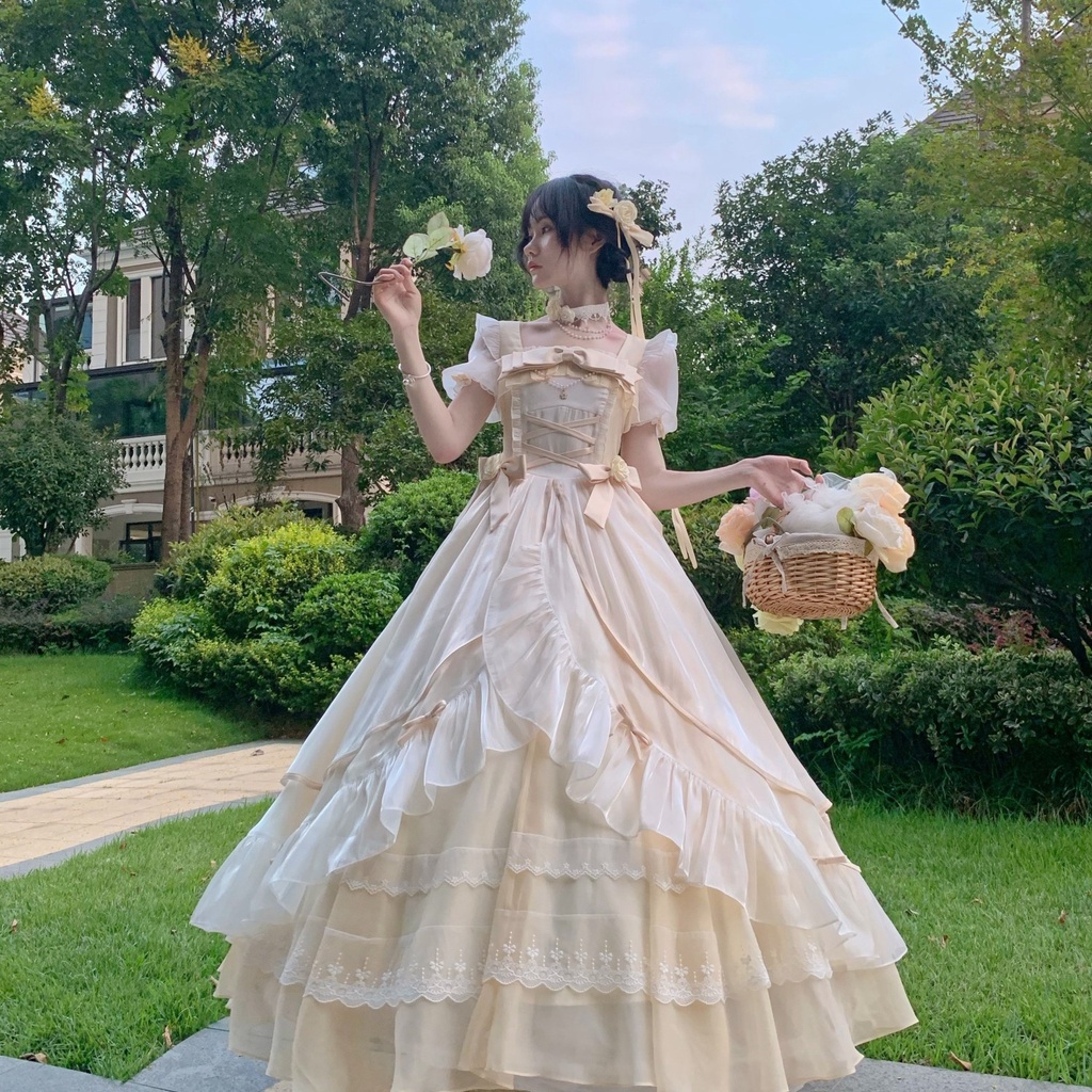 Chân Váy Dài Trung Bình In Hoa Kiểu Lolita Dễ Thương