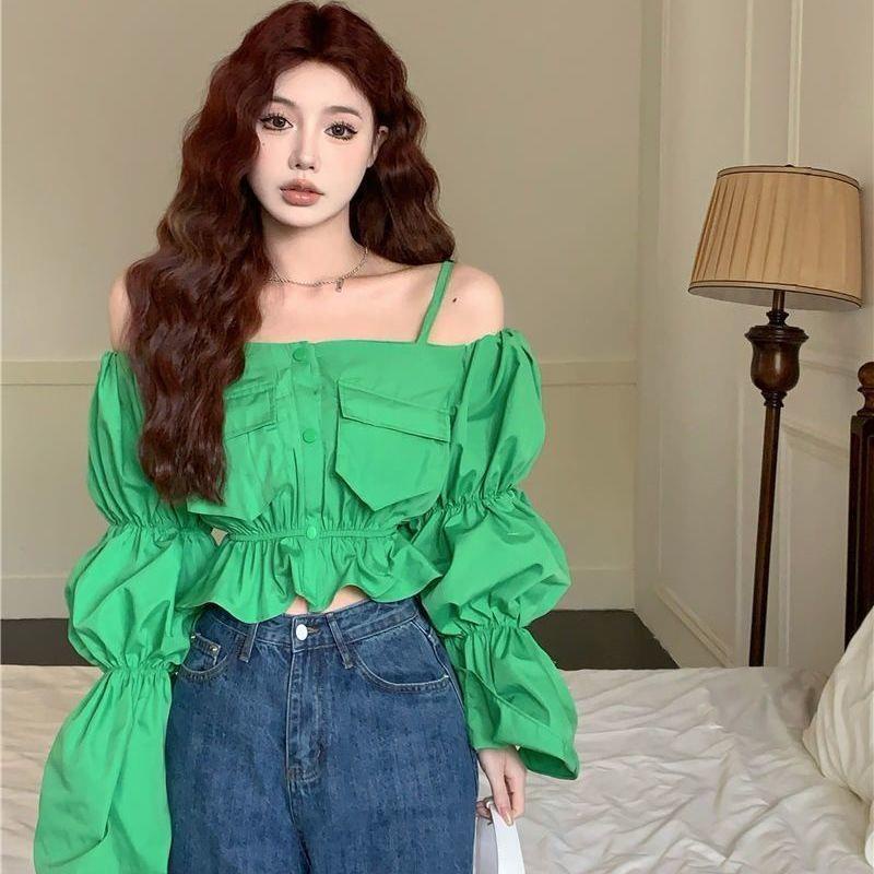 Áo Kiểu Tay Phồng Một Bên Vai Thời Trang Mùa Xuân 2023 Dành Cho Nữ