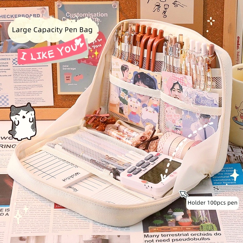 Túi Đựng Bút Chì / Mỹ Phẩm Sức Chứa Lớn Bằng Vải Oxford Có Khóa Kéo Tiện Dụng Cho Học Sinh