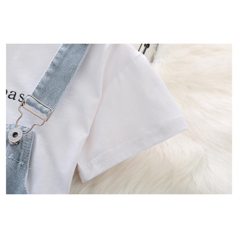 Set Áo Thun Ngắn Tay + Đầm Yếm Denim Thời Trang Mùa Hè Cho Bé Gái 3-5 - 7-9 Tuổi