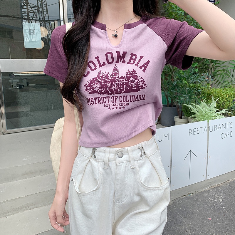 NRVP Áo Thun Tay Ngắn Dáng Ôm In Họa Tiết Độc Đáo Thời Trang Đường Phố Hàn Quốc Cho Nữ