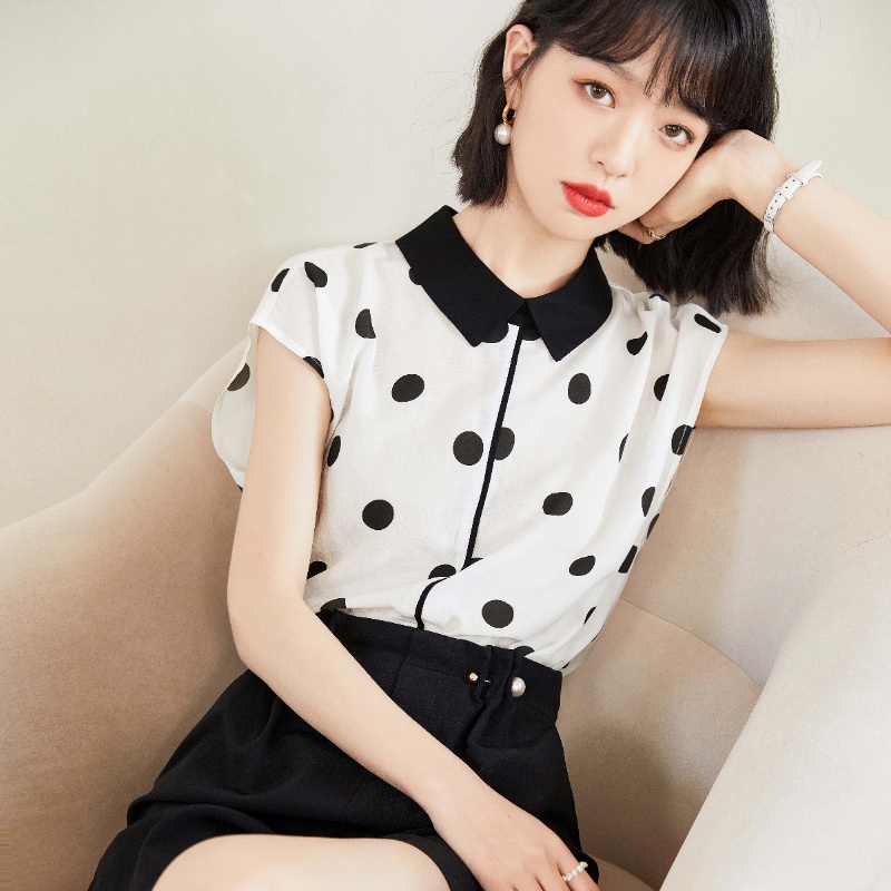 Áo Sơ Mi Chiffon Họa Tiết Chấm Bi Đơn Giản Thời Trang Châu Âu Cao Cấp 2023 FF