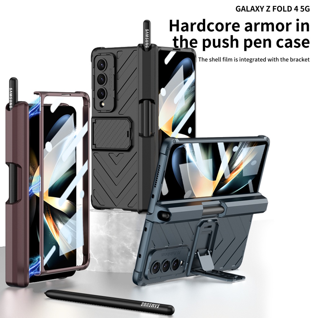 Bao Da Điện Thoại Nắp Gập Từ Tính Kèm 4 Ngăn Đựng Bút Cho Samsung Galaxy Z Fold 4
