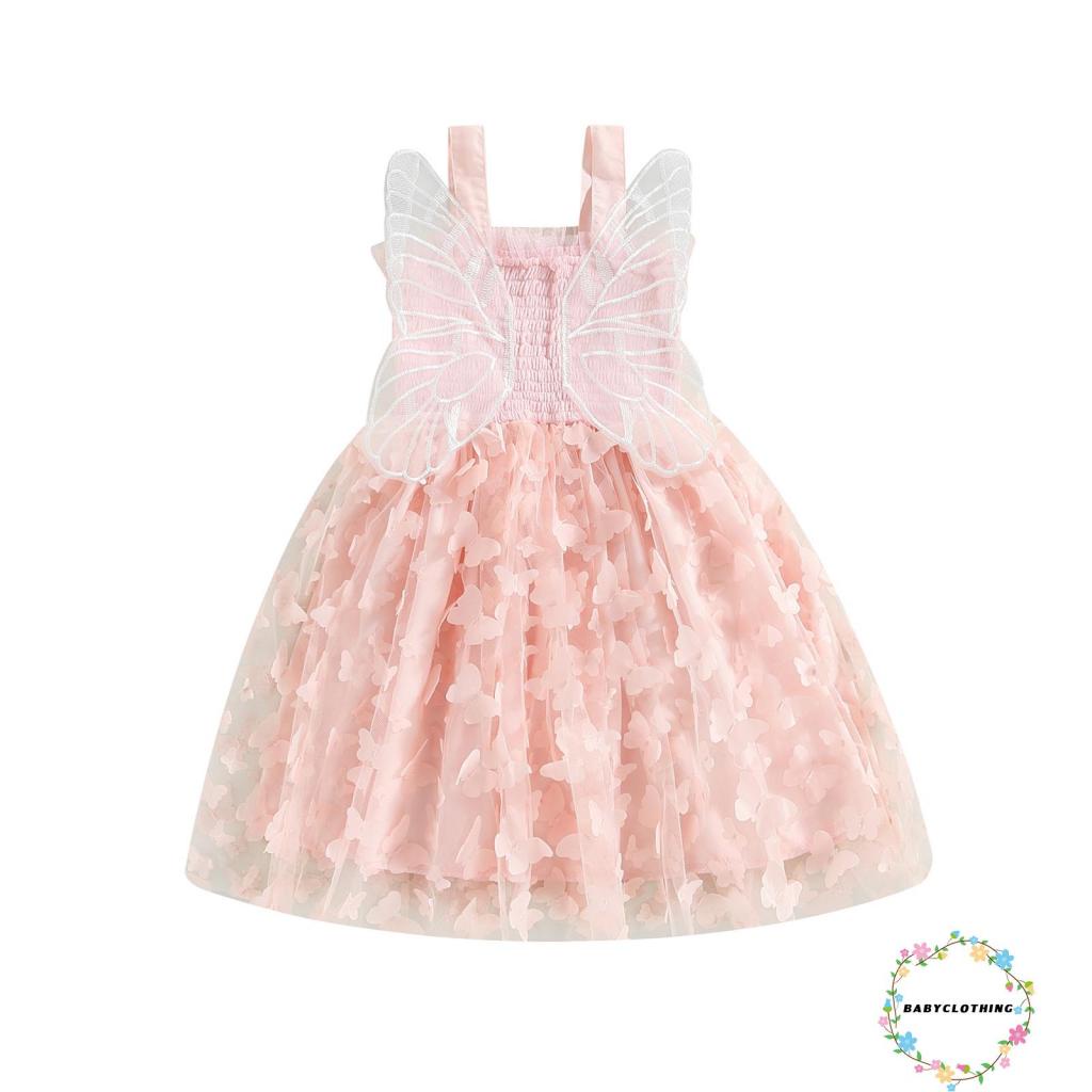 Đầm Xoè Tulle Sát Nách Hoạ Tiết Cánh Bướm Cho Bé Gái