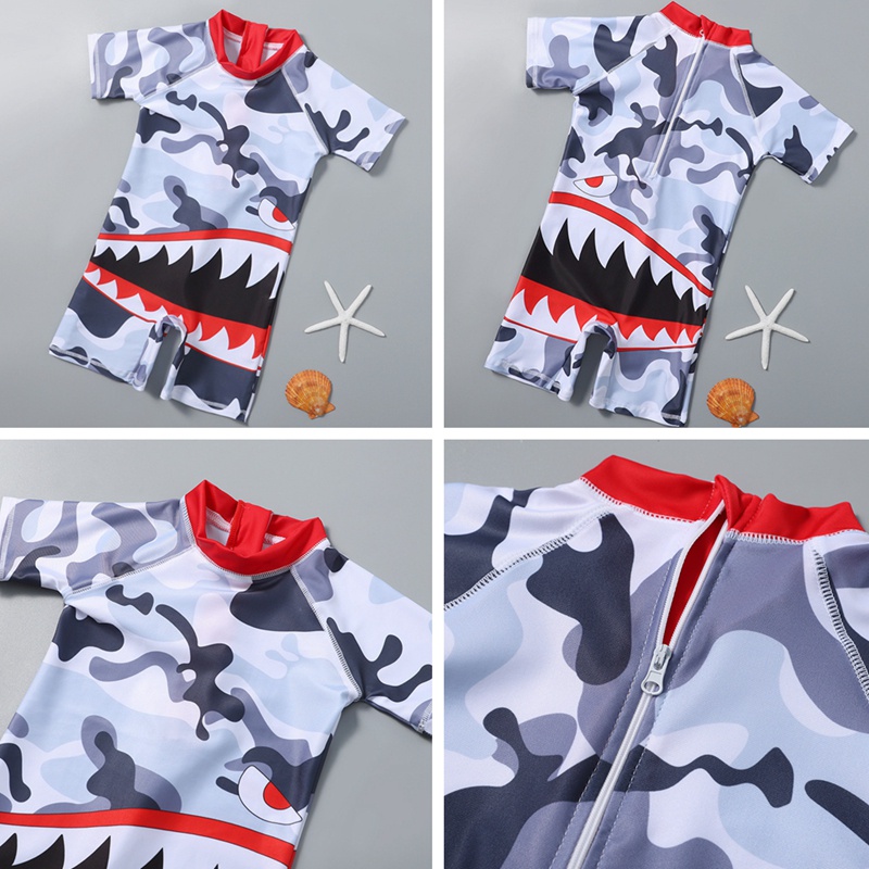 Bộ Đồ Bơi Liền Thân Ngắn Tay Mau Khô Họa Tiết Khủng Long Hoạt Hình Dành Cho Bé Trai