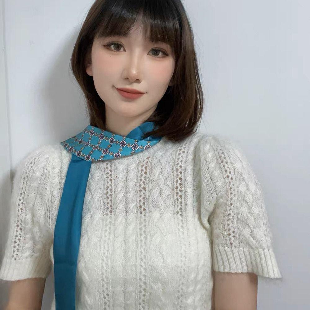 Khăn Quàng Cổ Dài Bằng Lụa Satin In Họa Tiết Da Báo / Hoa Lá Cổ Điển Thời Trang Cho Nữ