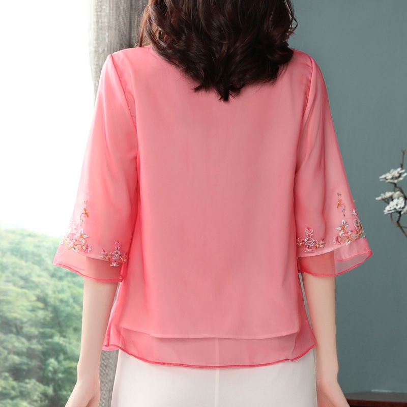 Áo Kiểu Trung Hoa Thêu Họa Tiết Thiết Kế Thoải Mái Hợp Thời Trang