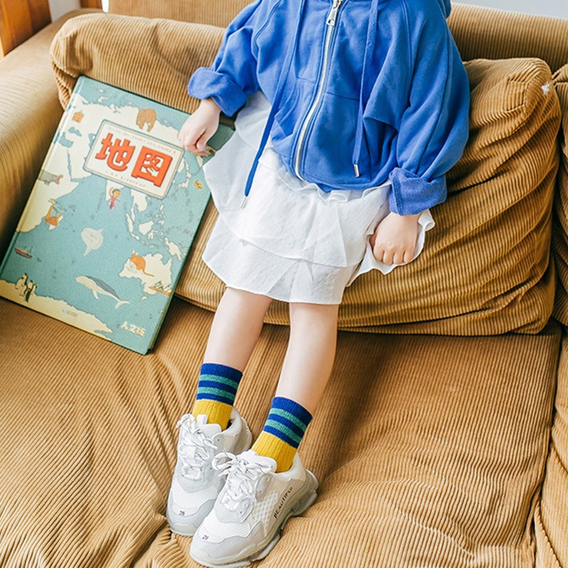 Set 5 Đôi Tất Thể Thao Chất Liệu Cotton Mềm Mại Co Giãn Hoạ Tiết Kẻ Sọc Dành Cho Bé Trai Và Bé Gái