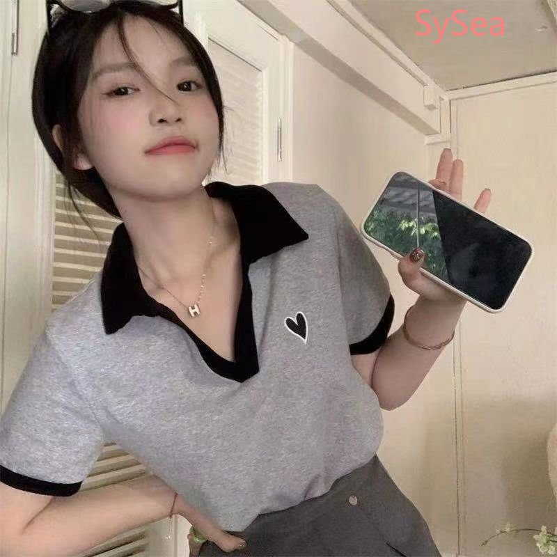 Áo Kiểu Cổ Chữ V Thêu Họa Tiết Trái Tim Phong Cách Retro Hàn Quốc