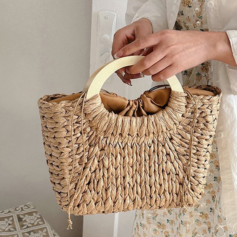 Ielgy Túi Xách Rơm Đựng Rau Củ Quả Phong Cách Nhẹ Nhàng Đa Ứng Dụng Mùa Hè Cho Nữ