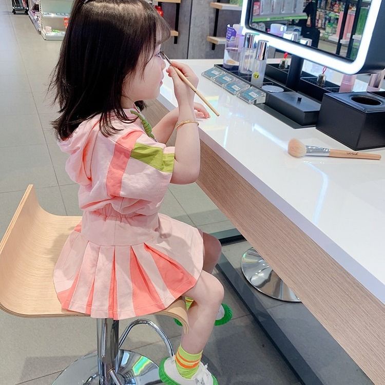 Set Áo Thun Ngắn Tay Có Mũ + Chân Váy Ngắn Phong Cách Hàn Quốc Thời Trang Mùa Hè Cho Bé Gái 1-14 Tuổi