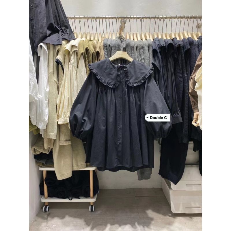 Áo Sơ Mi Cổ Búp Bê Họa Tiết Kẻ Sọc Dáng Rộng Thời Trang 2023