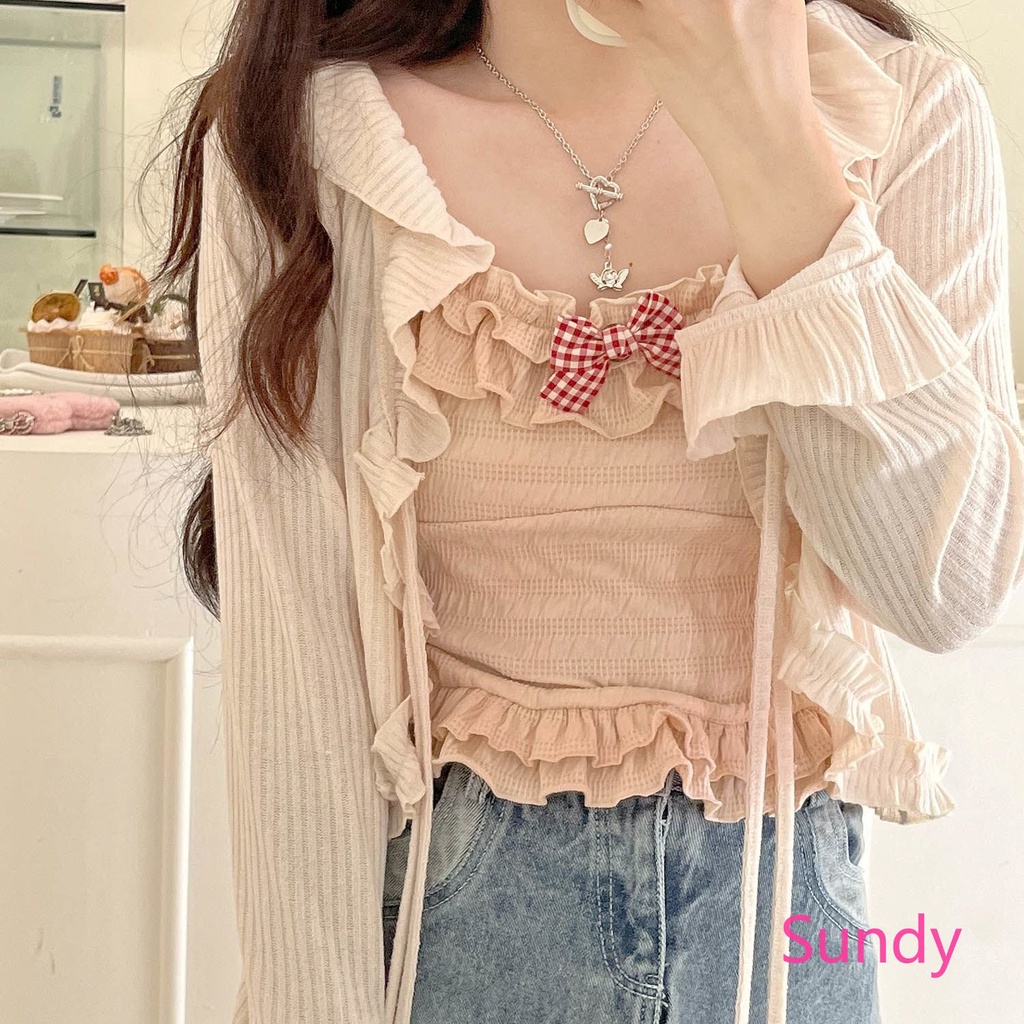 Áo Hai Dây Thắt Nơ Xếp Ly Phong Cách Phương Tây Ngọt Ngào Thời Trang Mùa Xuân Cho Nữ Plus Size