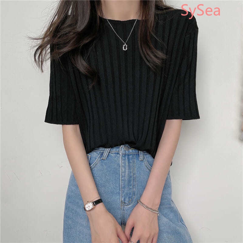 Áo Dệt Kim Cổ Tròn Thời Trang Mùa Hè Hàn Quốc Cho Nữ