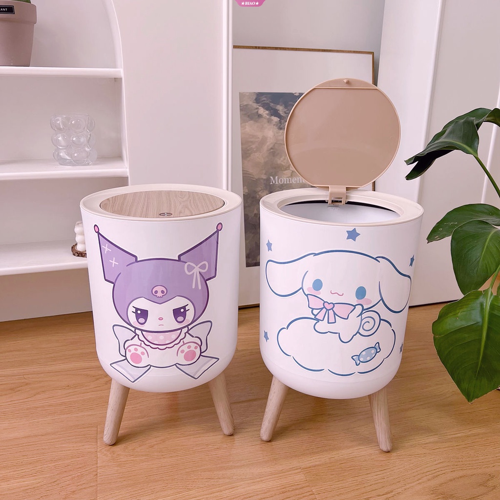 SANRIO Thùng Rác Nắp Lật Hình Tròn In Hình Cinnamoroll Kuromi My Melody Dễ Thương