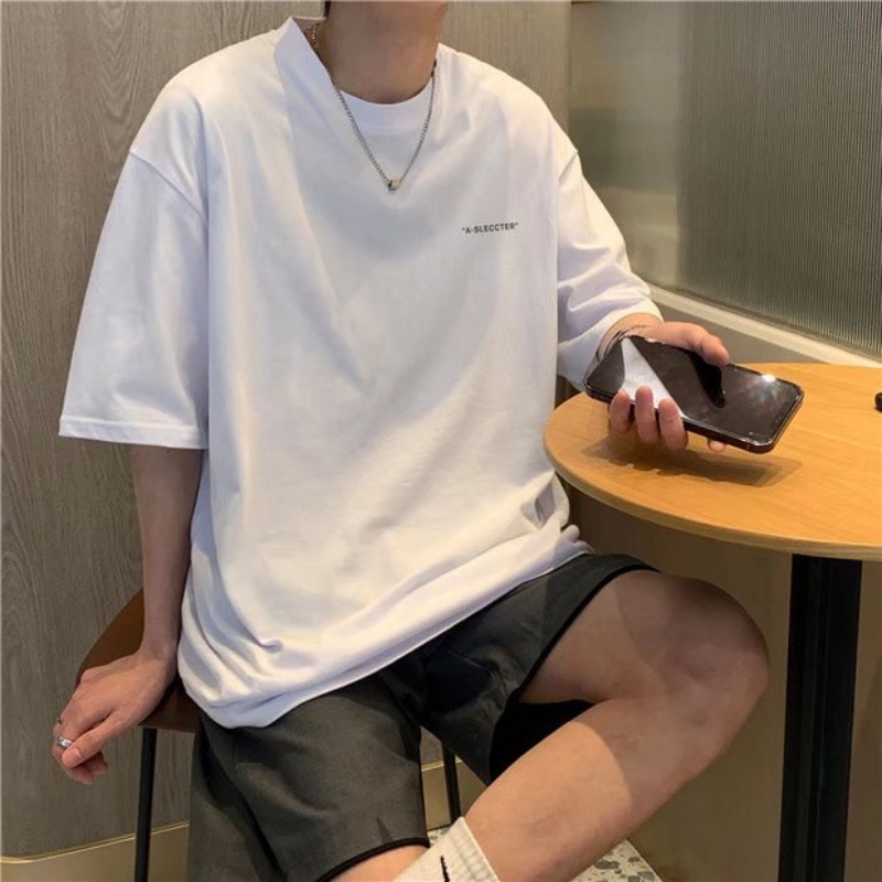 Áo Thun Cotton Tay Ngắn   M-2XL  Dáng Rộng Phong Cách Harajuku Hồng Kông Dễ Phối Đồ Cho Nam