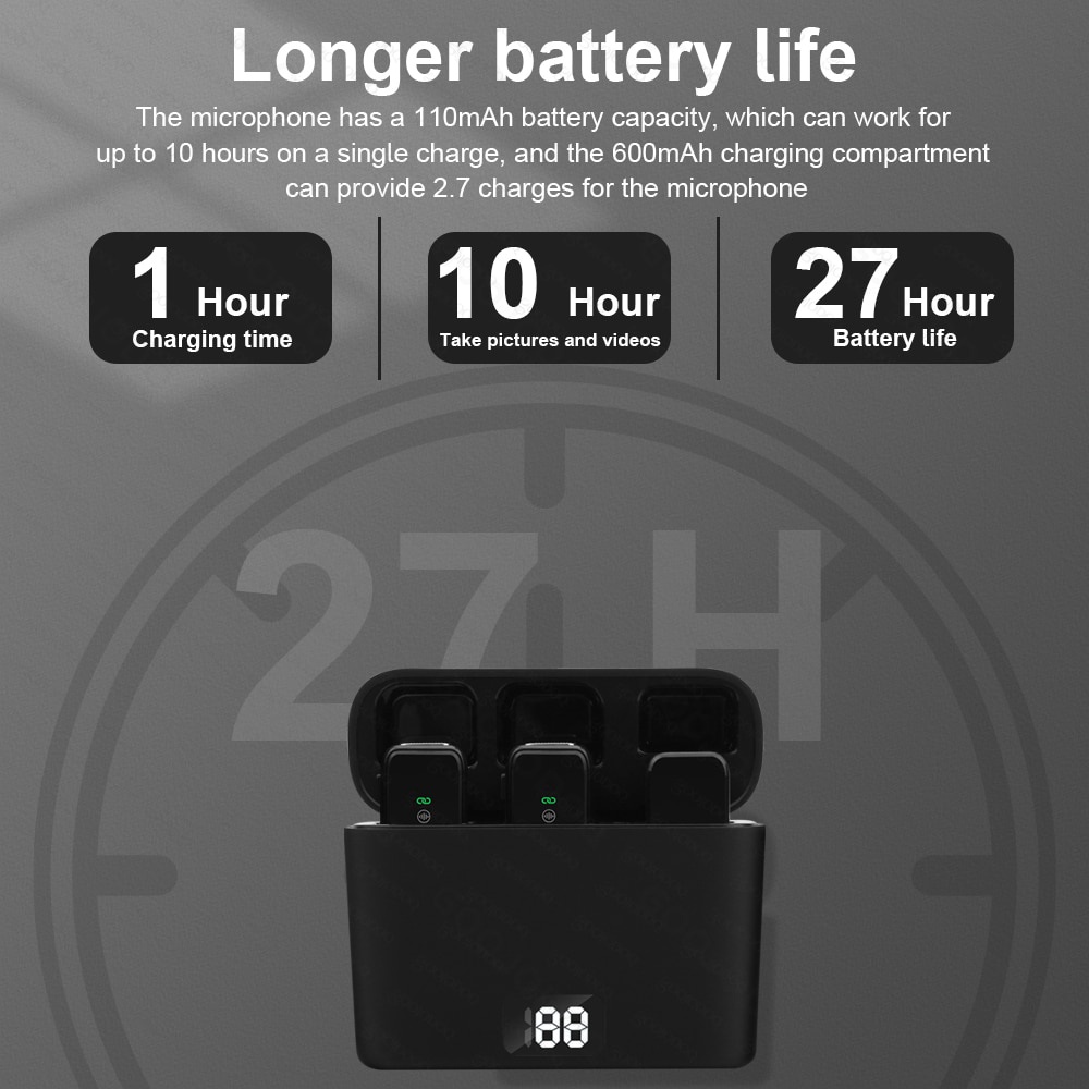 Micro Cài Áo Không Dây Mini Có Màn Hình LCD Hai Kênh Ghi Âm LCD Cho IOS Android Laptop Live Stream