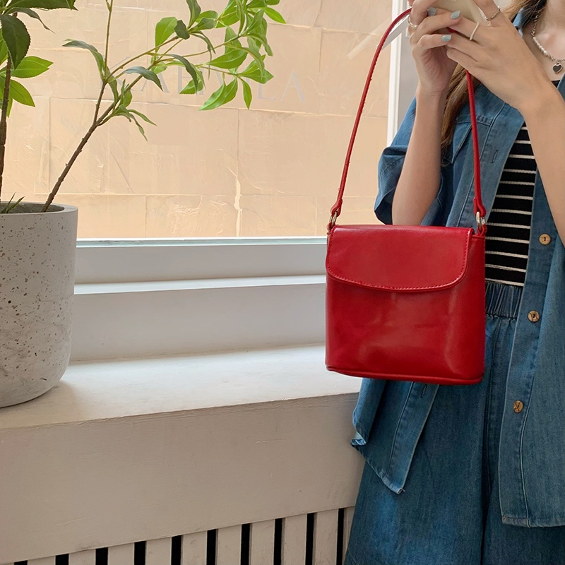 Túi Xách bucket Màu Đỏ Thiết Kế Đa Năng Thời Trang Cho Nữ