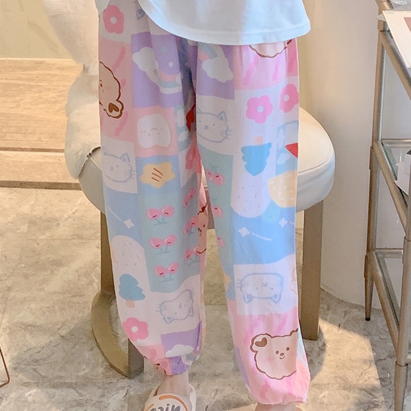 Quần Ngủ Dài Dáng Rộng In Hoạt Hình Phong Cách Hàn Quốc Xinh Xắn Cho Nữ