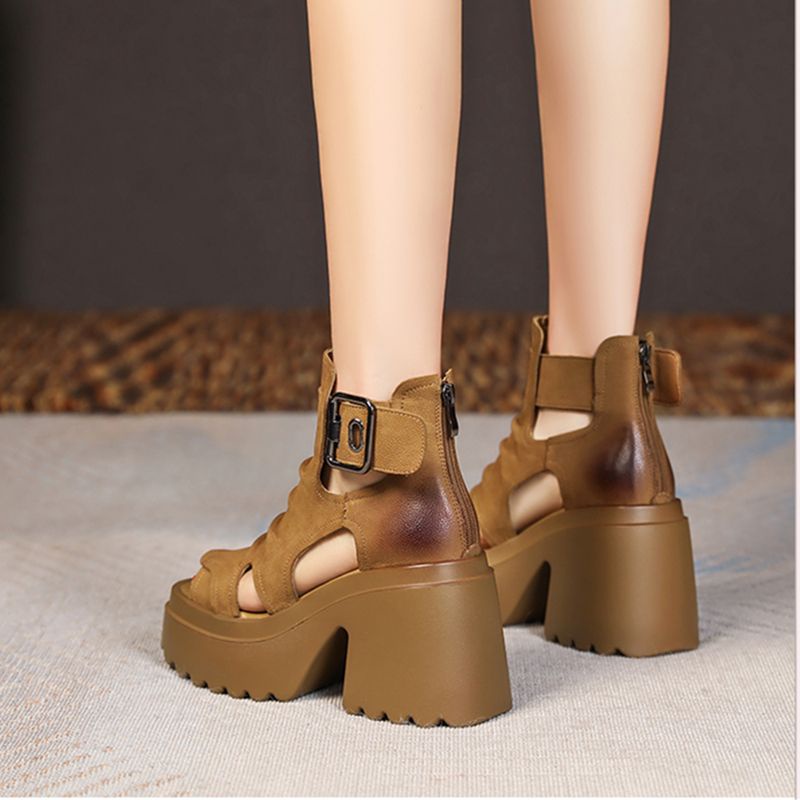 Giày Sandal Cao Gót 10cm Đế Dày Hở Mũi Phong Cách Roman