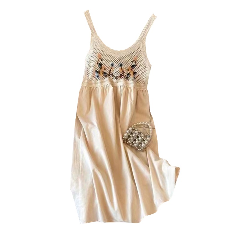 Đầm Cổ Tròn Họa Tiết Kẻ Sọc Thêu Hoa Phong Cách Bohemian Thời Trang Mùa Hè Cho Nữ