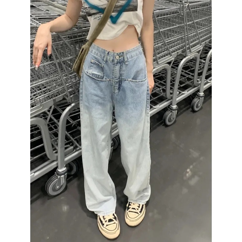 Quần Jean Nữ Ống Rộng Màu Gradient Thời Trang Mùa Hè Mới