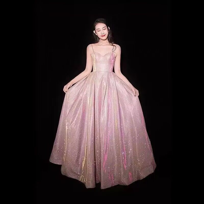 Đầm Maxi Hai Dây Dài Cổ Chữ V Màu Tím Lấp Lánh Họa Tiết Bầu Trời Sao Thời Trang Dự Tiệc Mới