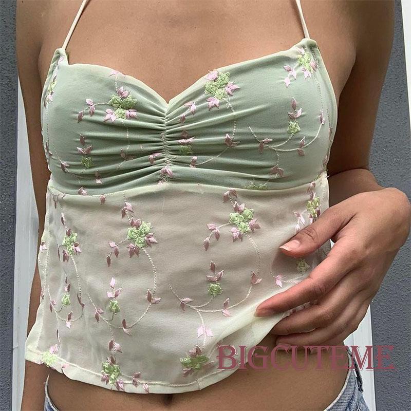 Áo Hai Dây Hở Lưng Thêu Hoa Thời Trang Mùa Hè Cho Nữ