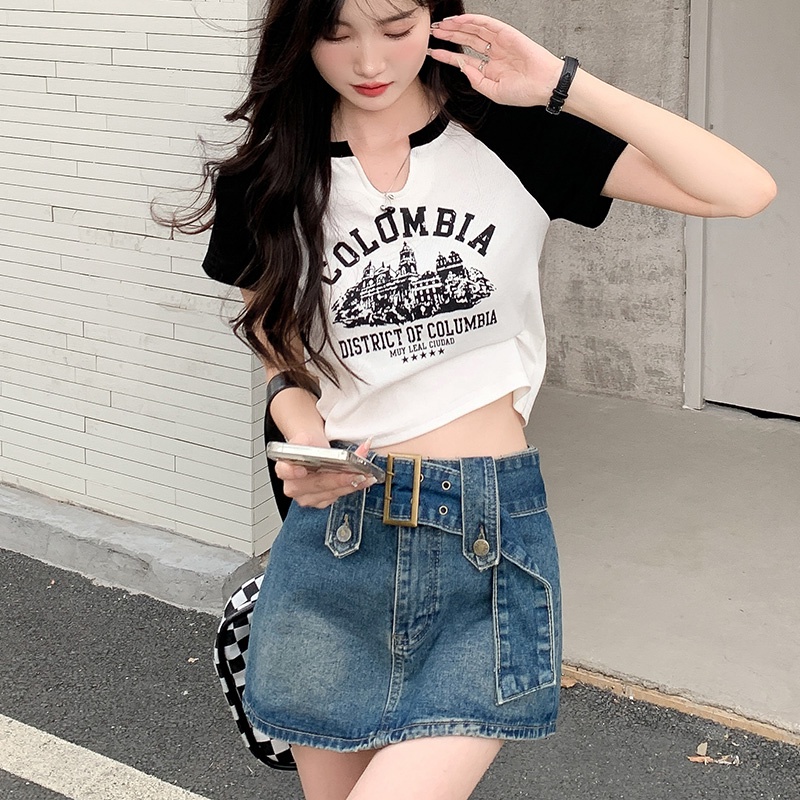 NRVP Áo Thun Tay Ngắn Dáng Ôm In Họa Tiết Độc Đáo Thời Trang Đường Phố Hàn Quốc Cho Nữ
