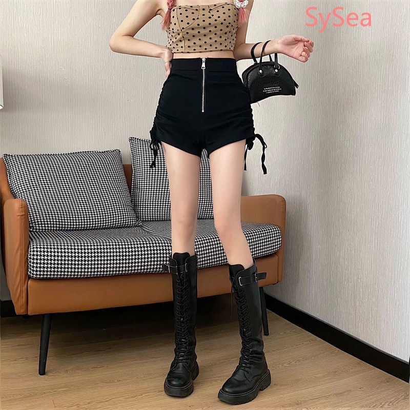 Quần Short Lưng Cao Phối Khóa Kéo Plus Size Thời Trang Mùa Hè Dành Cho Nữ