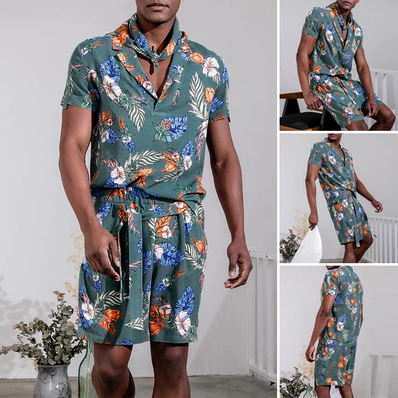 INCERUN Bộ Quần Áo In Hoa Thời Trang Năng Động Cho Nam