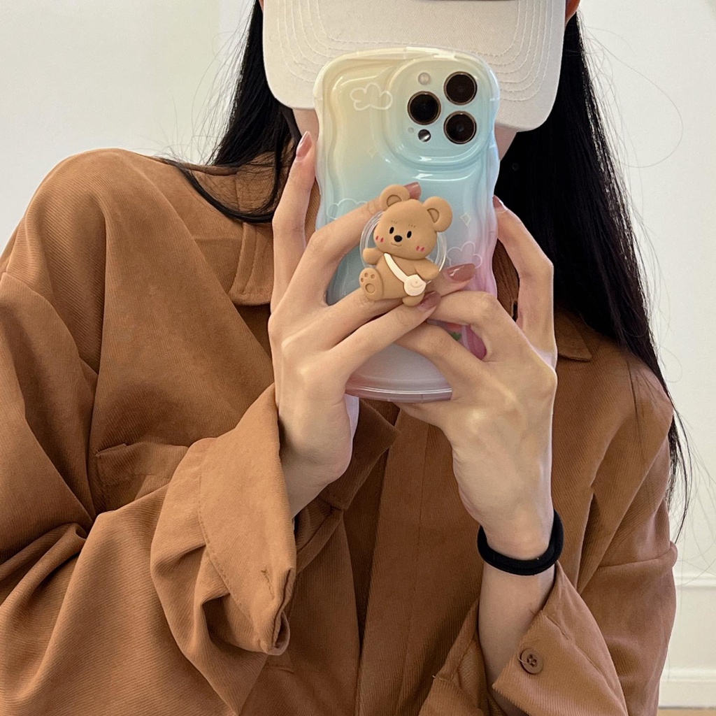 Ốp Điện Thoại Silicon Trong Suốt Họa Tiết Hoạt Hình Chú Gấu Dễ Thương Chống Sốc Cho iPhone 14 13 12 11 Pro Max