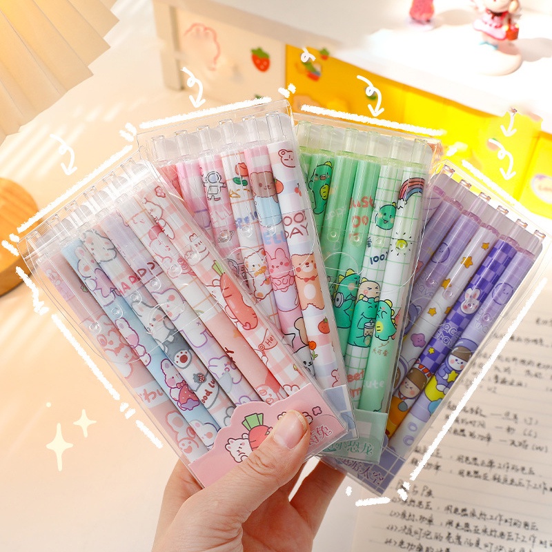 Set 6 Bút Mực Gel Đen Phim hoạt hình dễ thương Hàn Quốc bút mùa xuân văn phòng phẩm