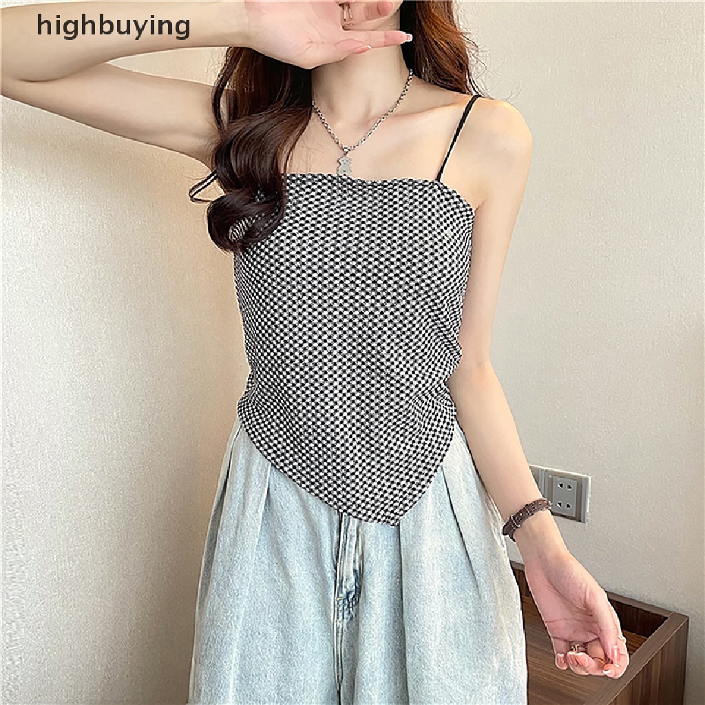 Áo Croptop Hai Dây Họa Tiết Sọc Caro Phong Cách Quyến Rũ