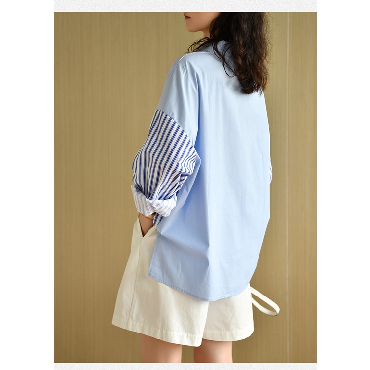 Áo Sơ Mi Ngắn Kẻ Sọc Trước Và Sau Lưng Cho Nữ