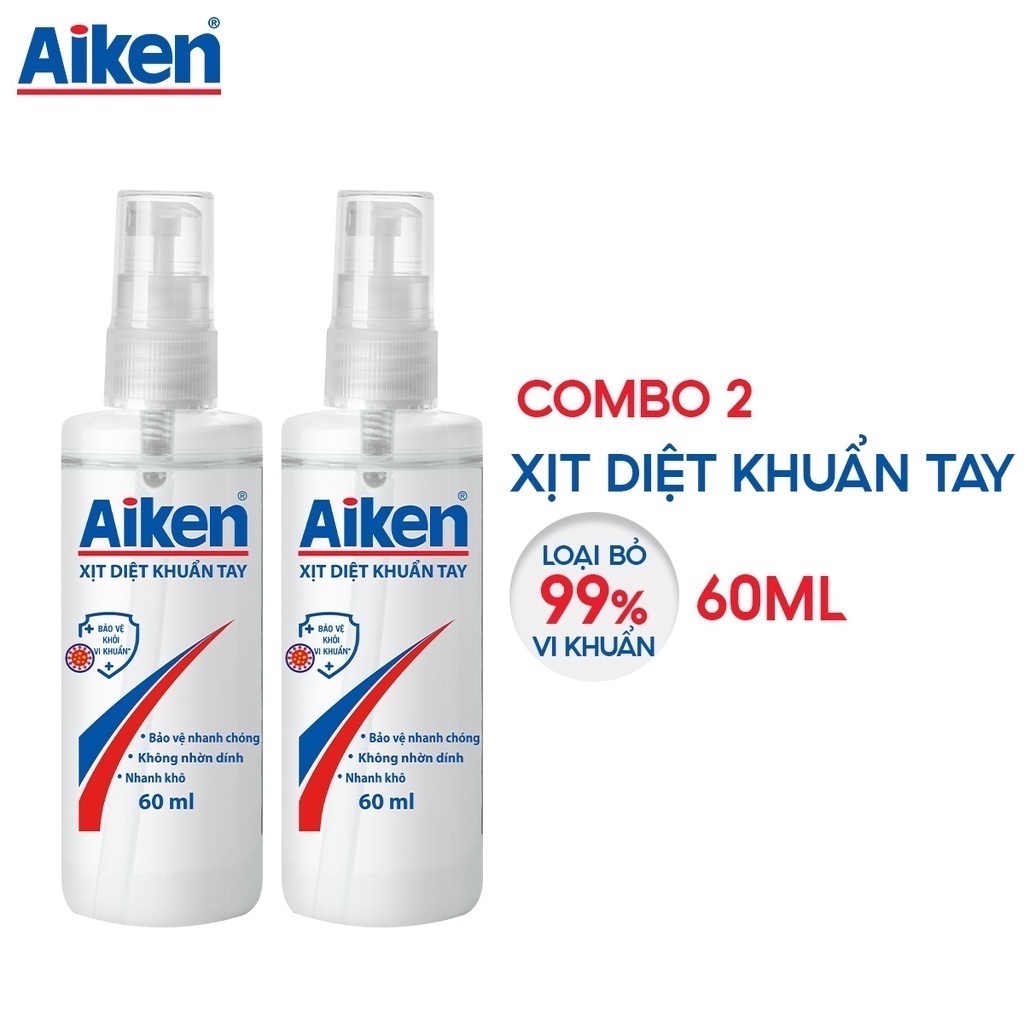 Combo 2 chai xịt diệt khuẩn tay aiken 60ml - ảnh sản phẩm 2