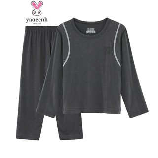 【YAOEENH】Bộ Đồ Ngủ Pijama Tay Dài Quần Dài Màu Trơn Dành Cho Mẹ Và Bé Kích Thước 100-180cm