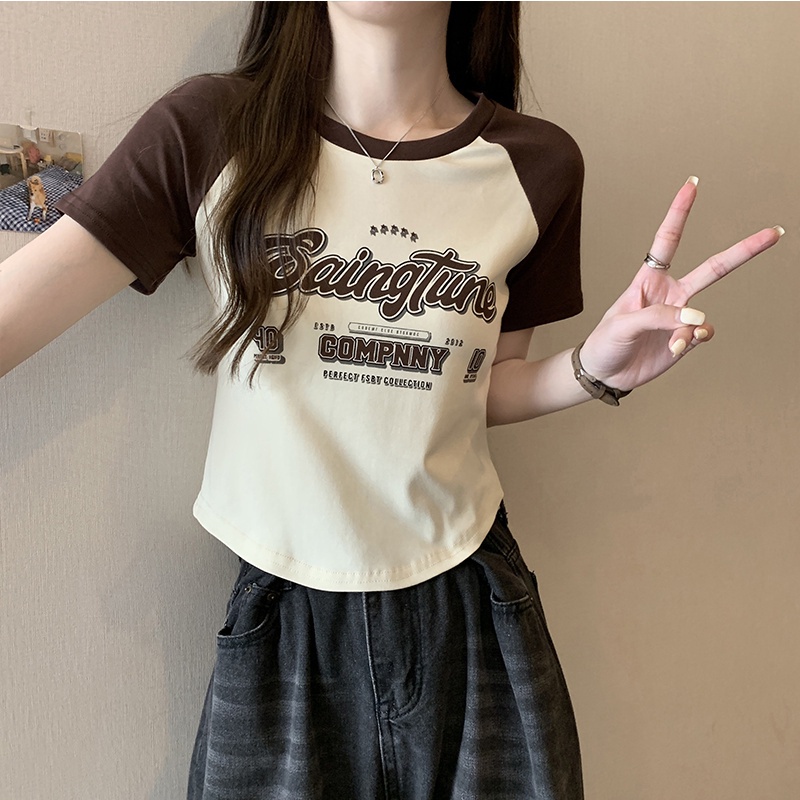 COZOKC Áo Thun Ngắn Tay Dáng Ôm Thời Trang Vintage Cá Tính